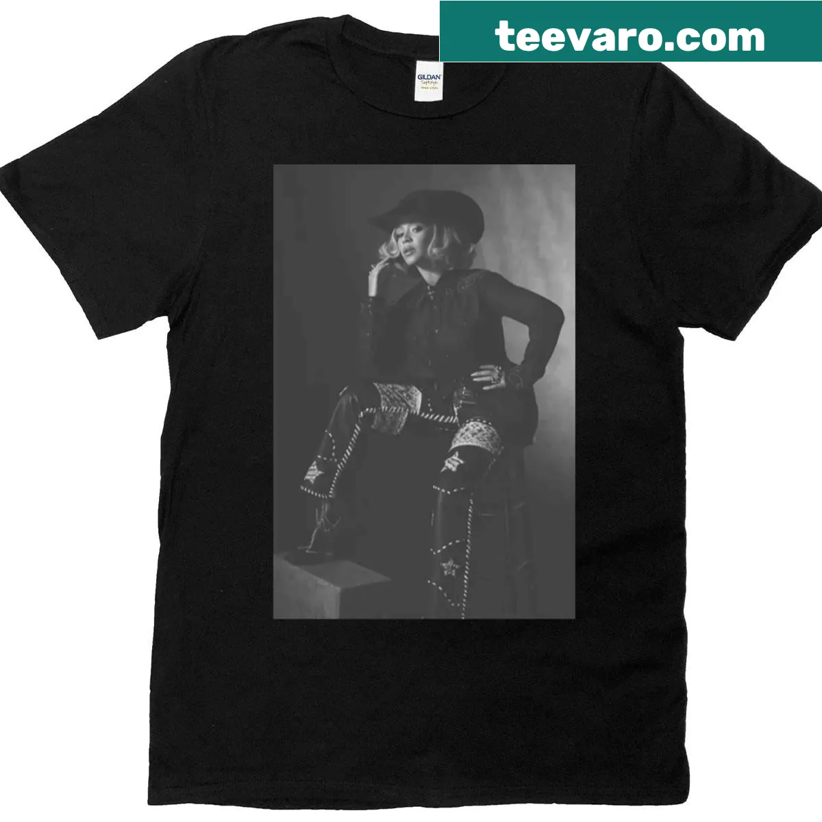Artistic cowboy-themed t-shirt with renaissance-style illustration. — on a men's t-shirt