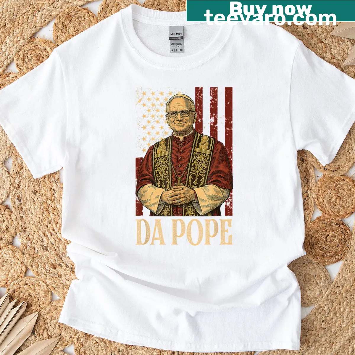 Humorous design featuring Pope Leo XIV on a T-shirt — on a men's t-shirt