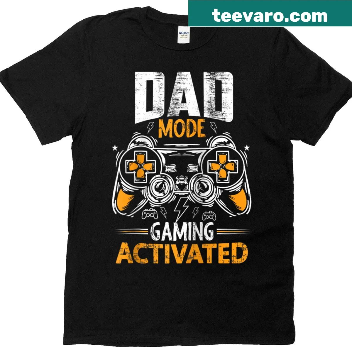 Raglan tee with a gaming controller graphic and 'Dad Mode Gaming Activated' text — on a men's t-shirt