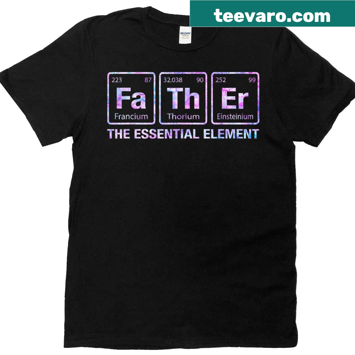 Science-themed t-shirt with chemistry elements and 'Father' text — on a men's t-shirt