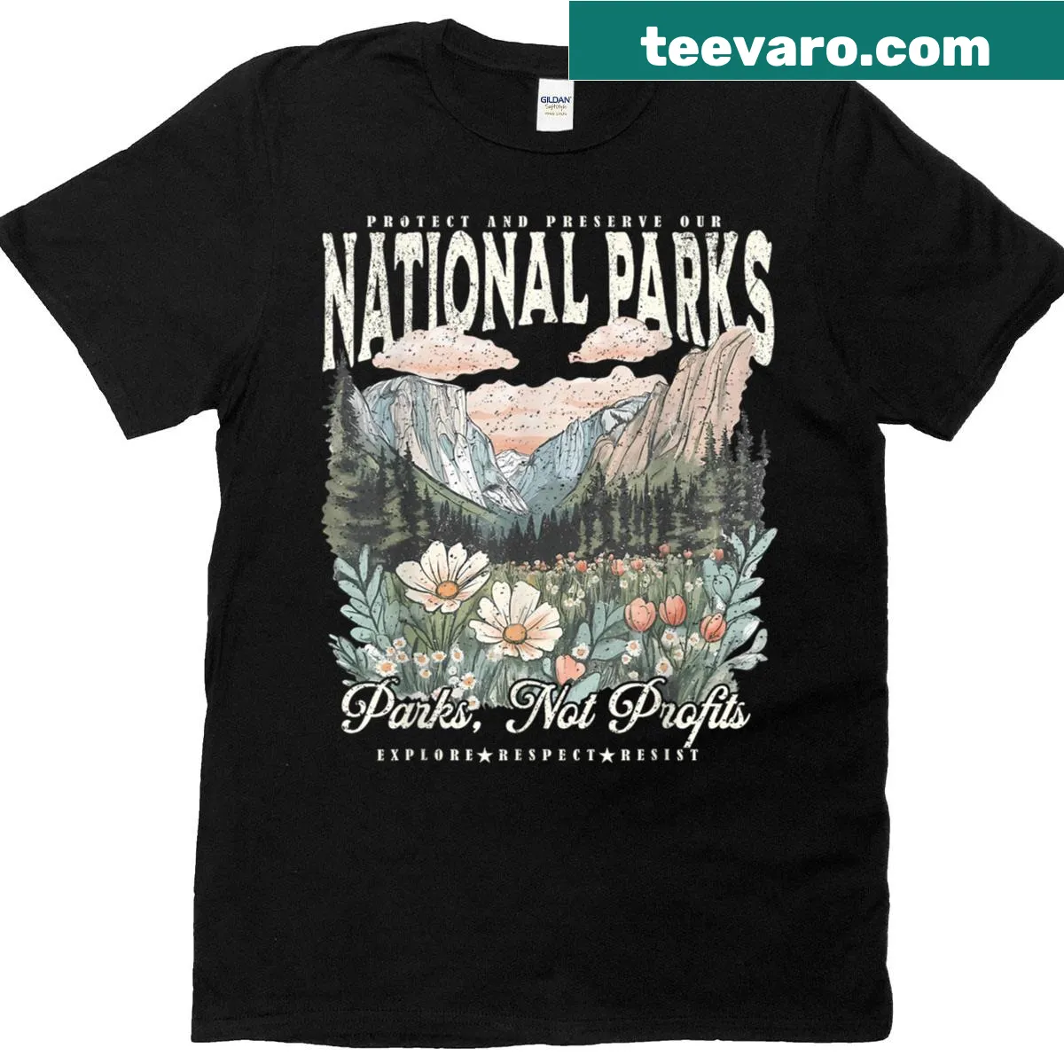 Retro T-shirt promoting the protection of national parks — on a men's t-shirt