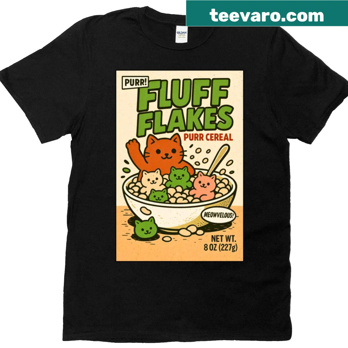 Nostalgic T-shirt with a cute cereal graphic for cat lovers — on a men's t-shirt