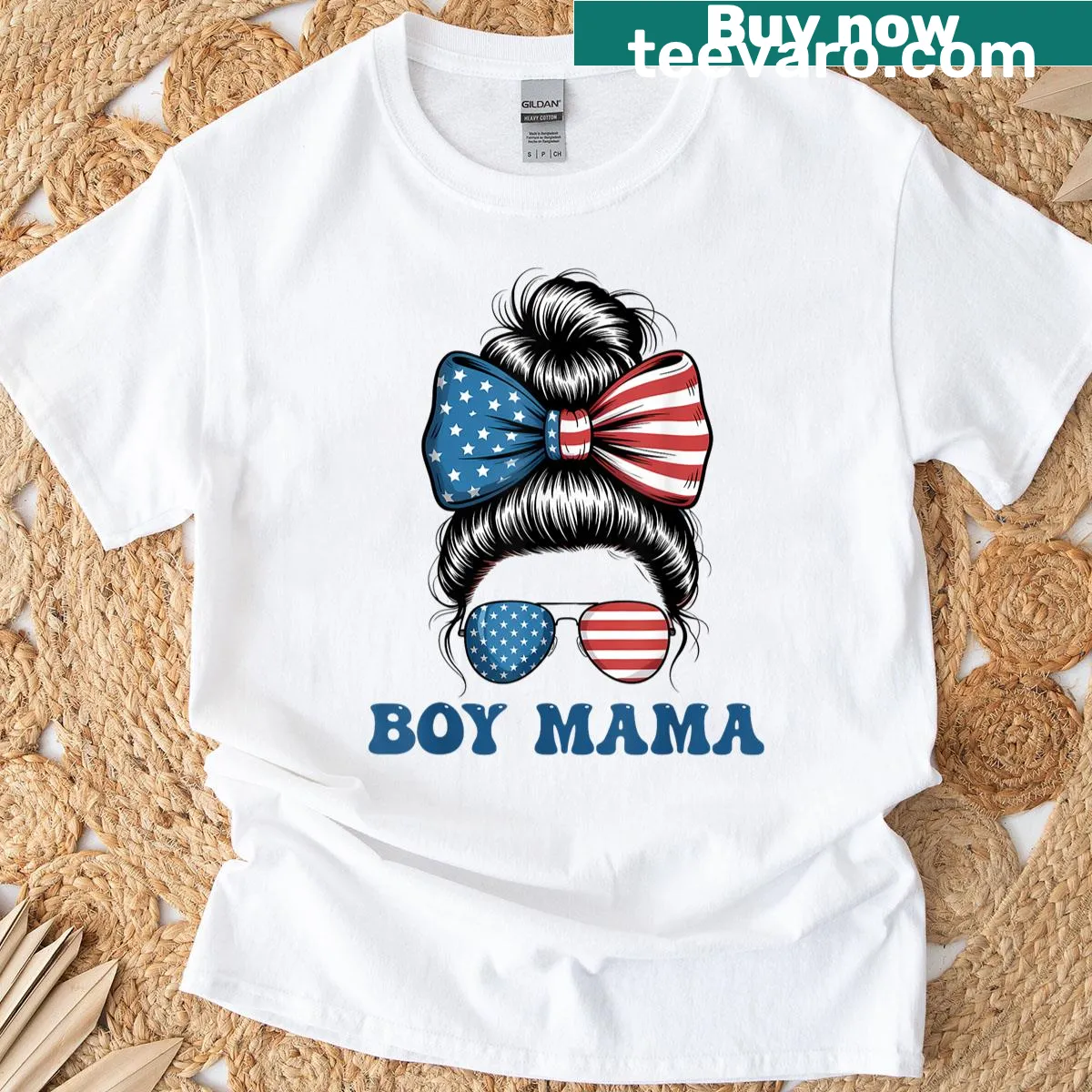 T-shirt for moms featuring a messy bun and camouflage design — on a men's t-shirt