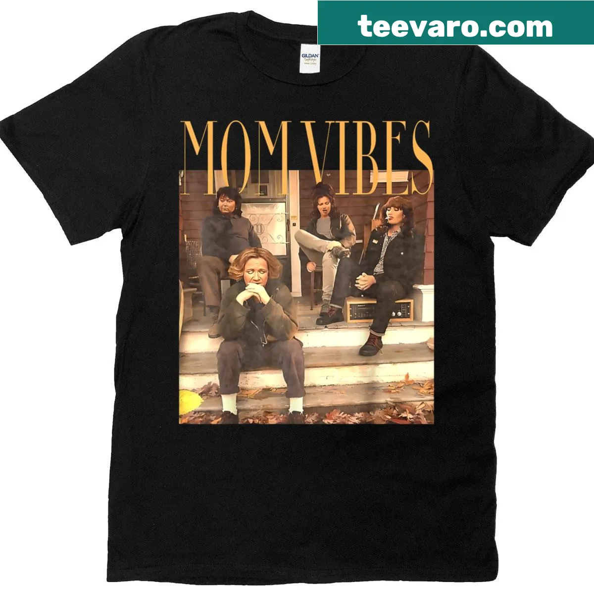 Vintage-style t-shirt with humorous text about mom vibes — on a men's t-shirt