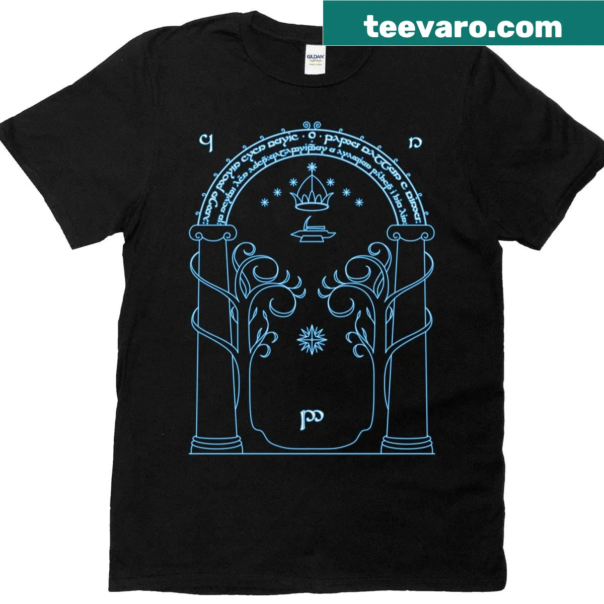 T-shirt featuring an illustrated design of the Gate to Moria — on a men's t-shirt