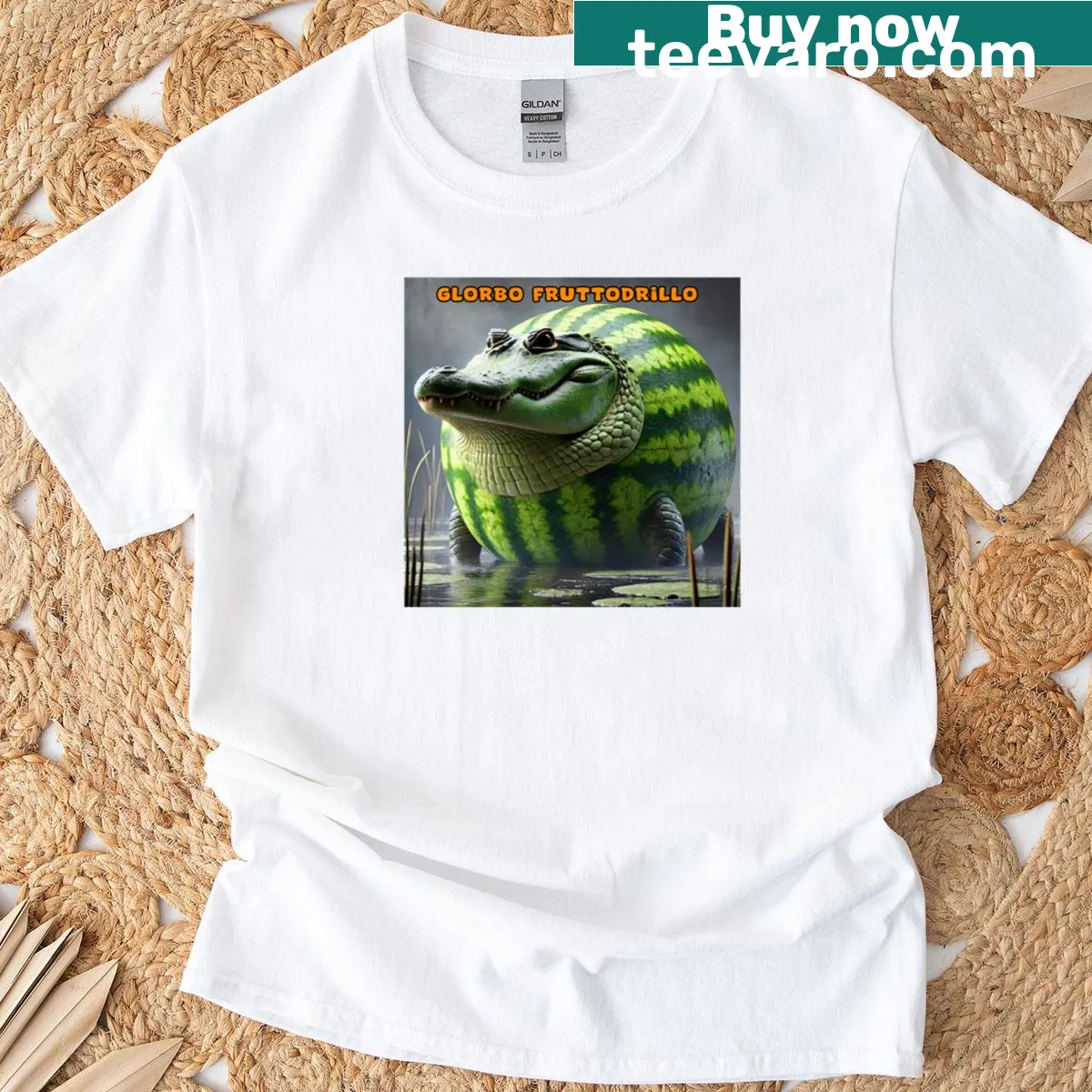 Cartoon crocodile character graphic on T-shirt symbolizing fun — on a men's t-shirt