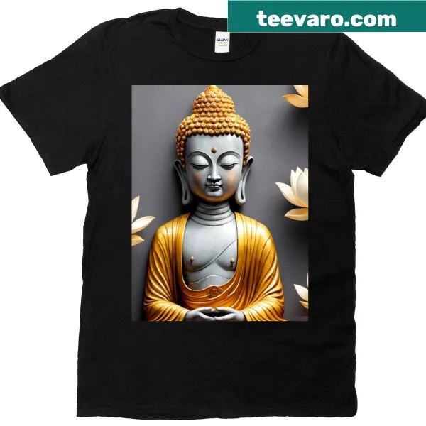 Minimalist T-shirt with a golden Buddha graphic