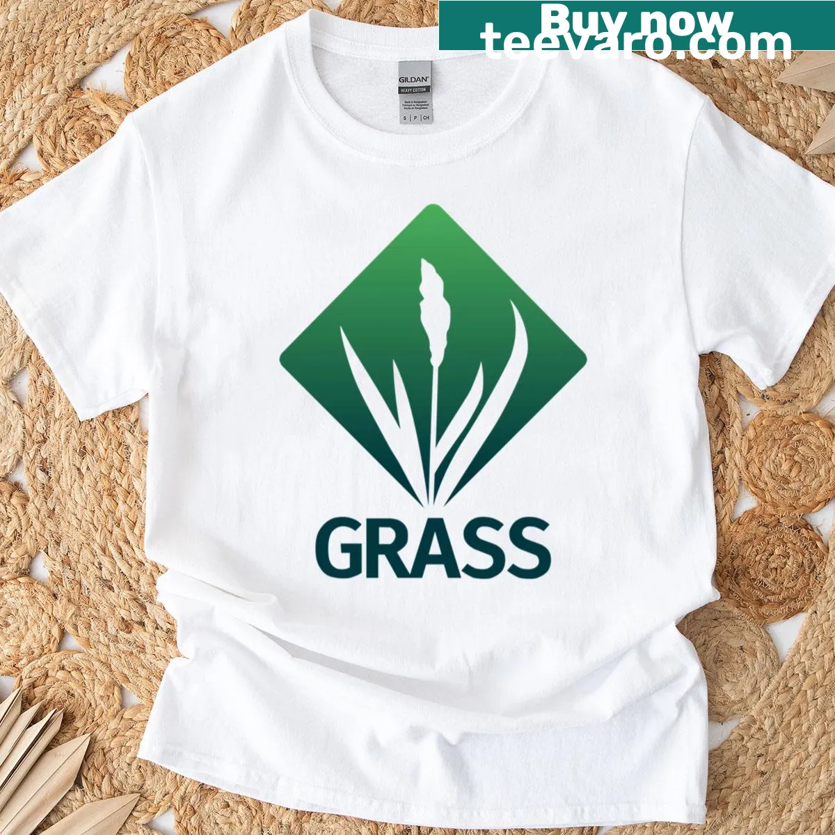 Gradient logo graphic t-shirt with a grass theme — on a men's t-shirt