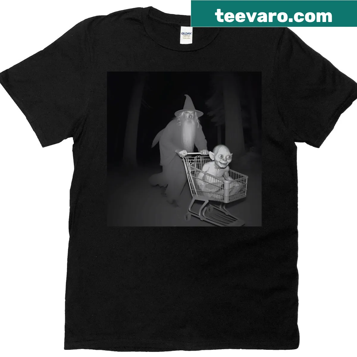 Dynamic t-shirt featuring a graphic of a wizard in motion with a pushing pose. — on a men's t-shirt