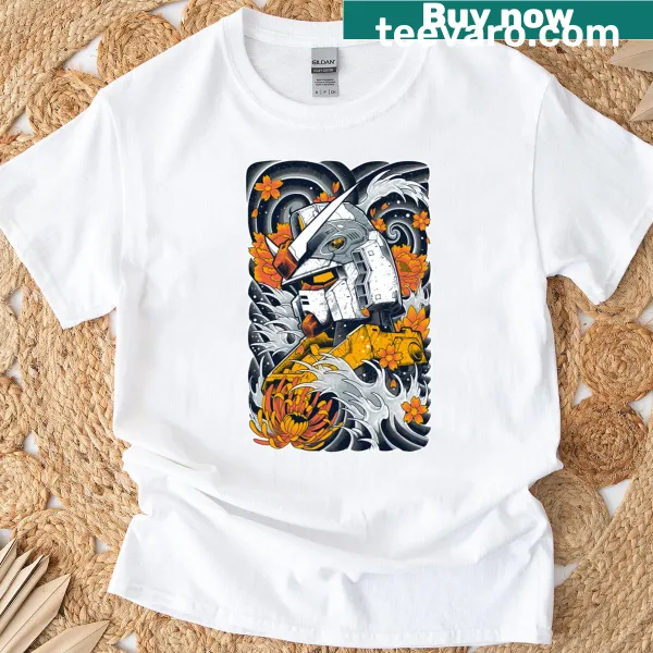 Gundam-themed T-shirt with mecha illustration