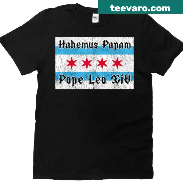 Tribute t-shirt design featuring Pope Leo XIV and the Chicago flag.