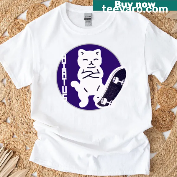 Funny T-shirt featuring a skater cat on a skateboard