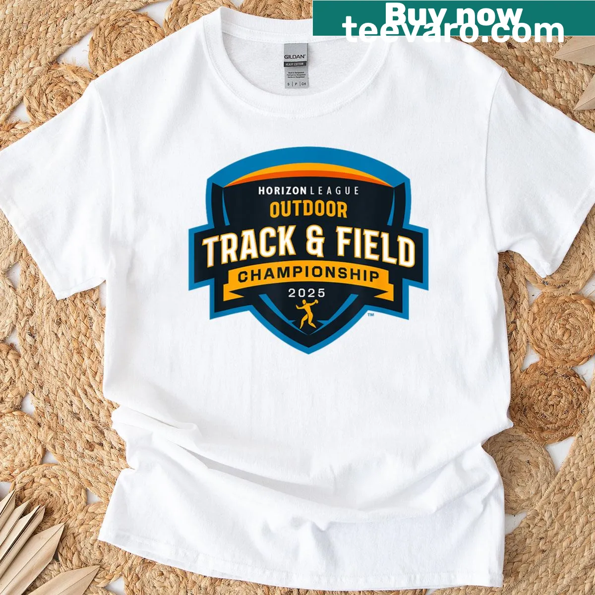 Design celebrating the Horizon League 2025 Track and Field Championship. — on a men's t-shirt