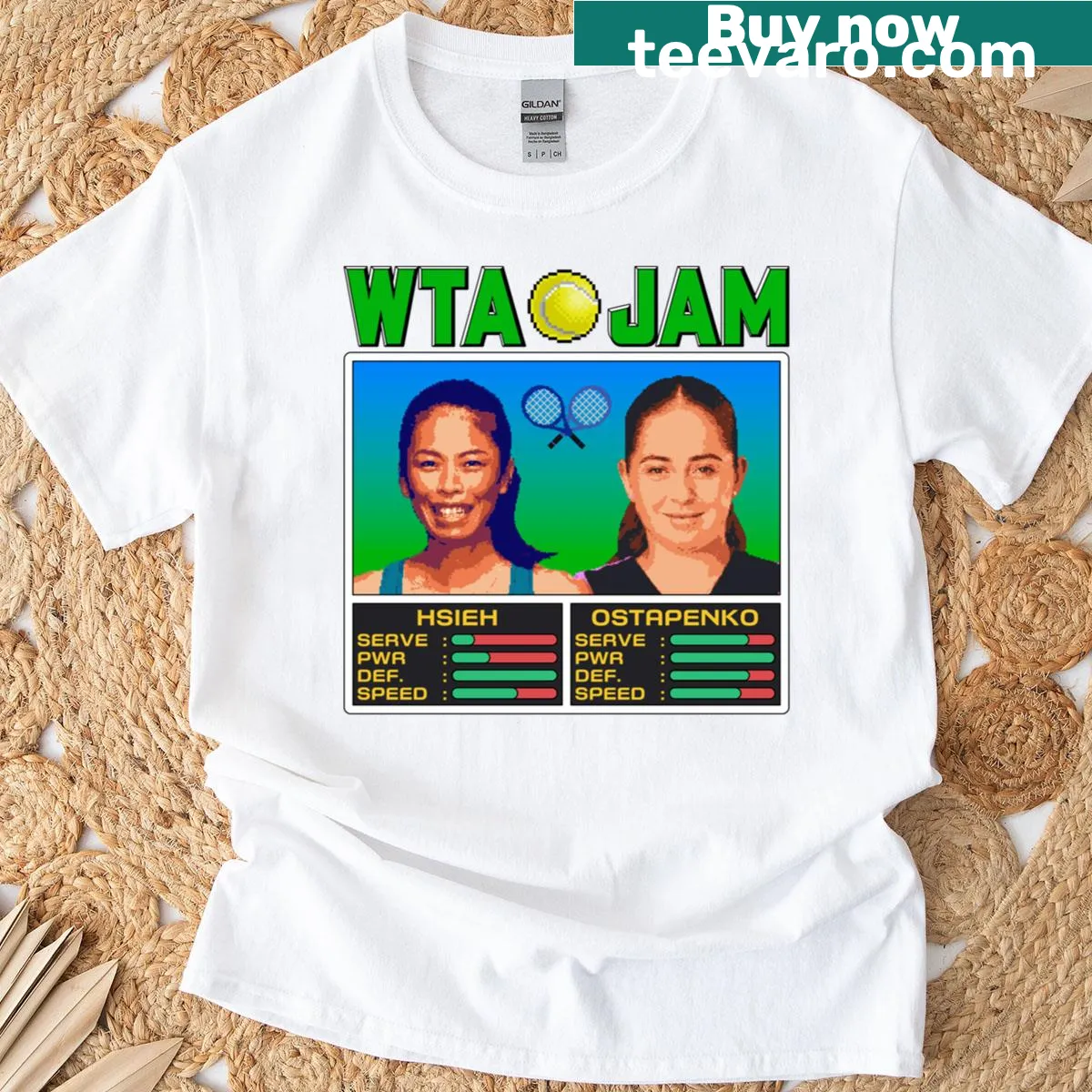 Typography design featuring tennis champions Hsieh and Ostapenko — on a men's t-shirt