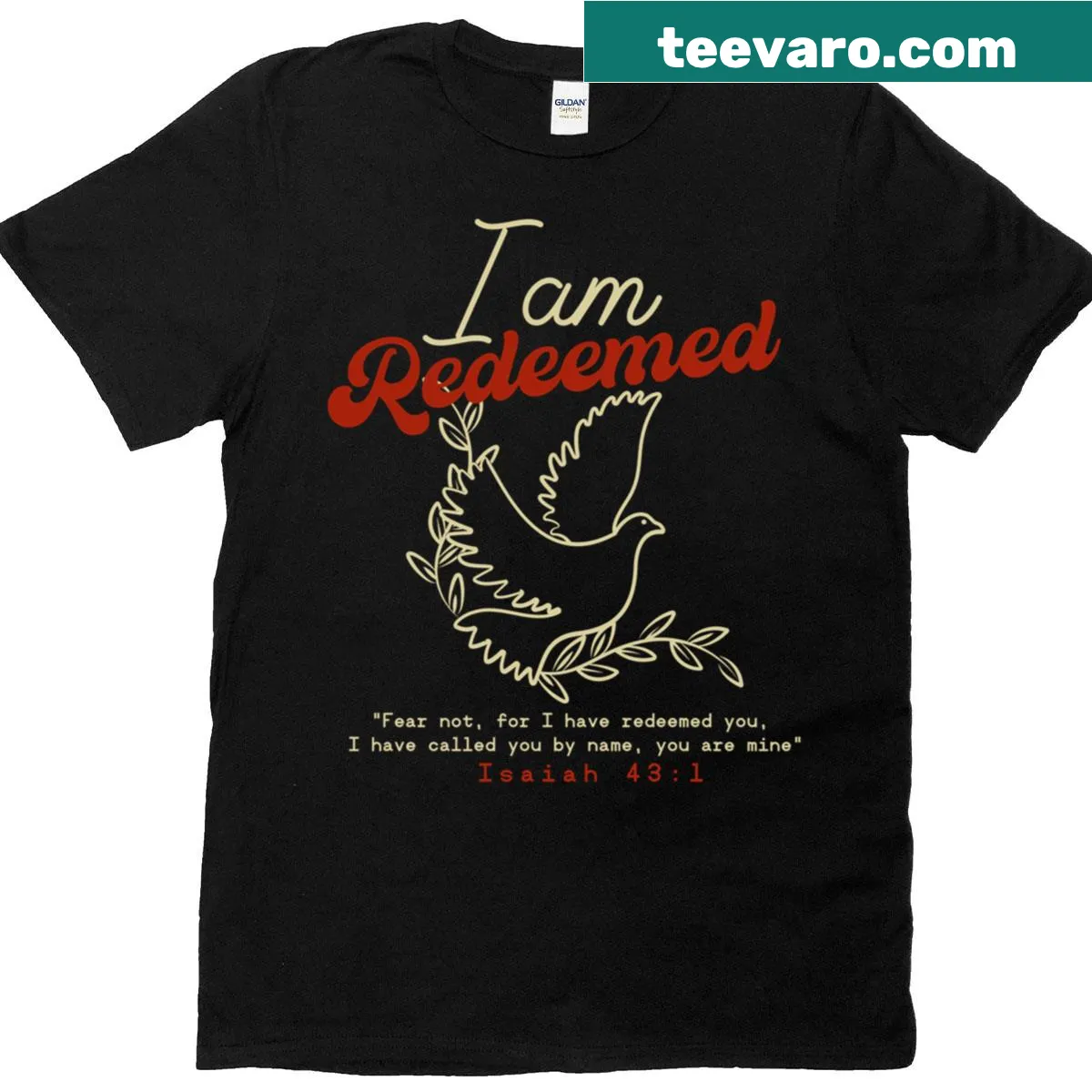 I Am Redeemed t-shirt with striking typography design — on a men's t-shirt