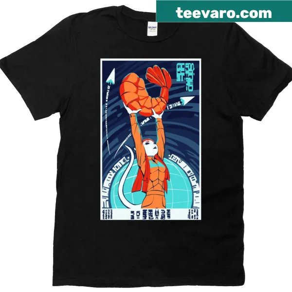 Humorous shrimp graphic T-shirt with witty text