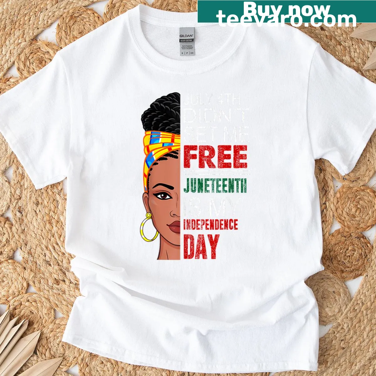 T-shirt with powerful text about Juneteenth as Independence Day — on a men's t-shirt