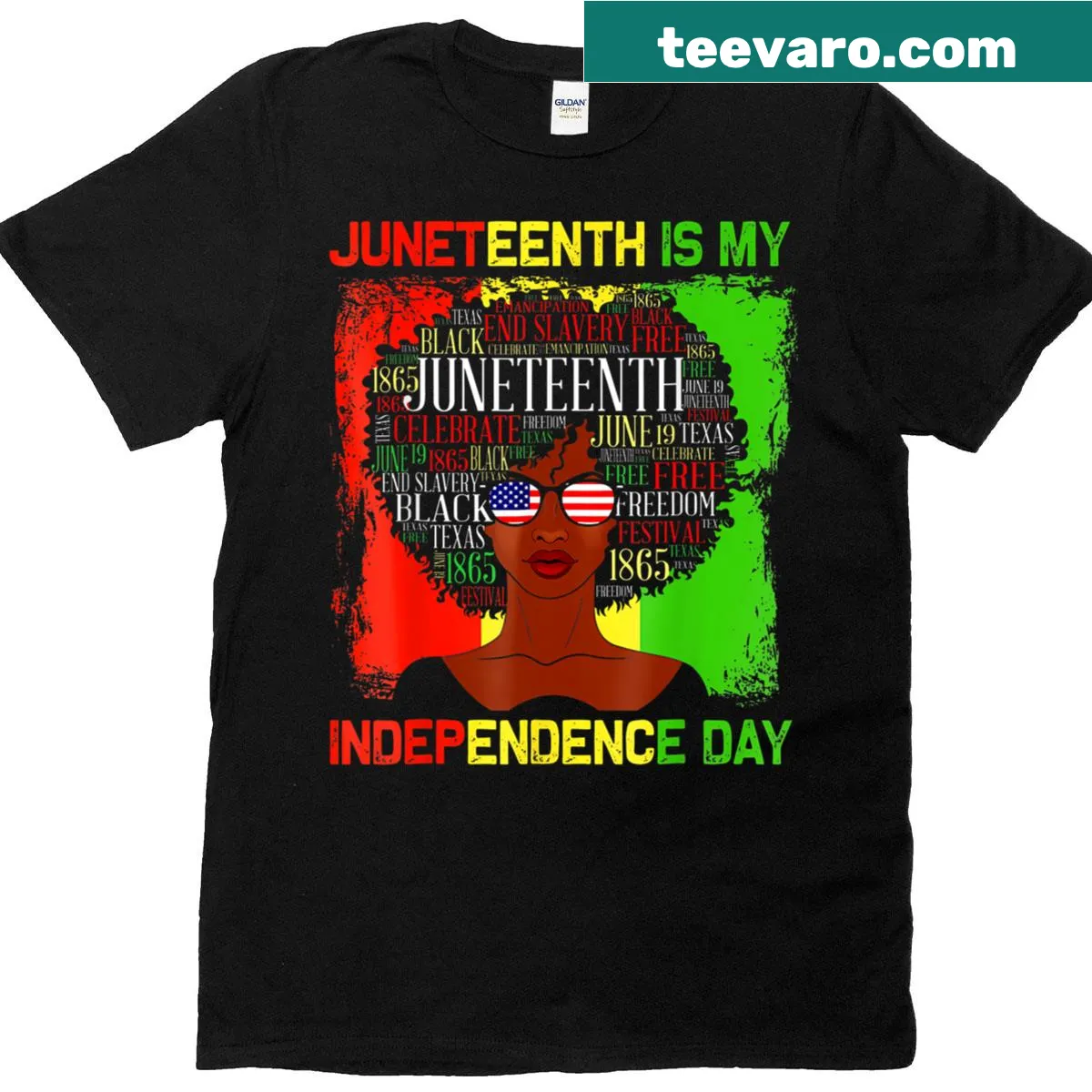 T-shirt celebrating Juneteenth as Independence Day for Black women — on a men's t-shirt