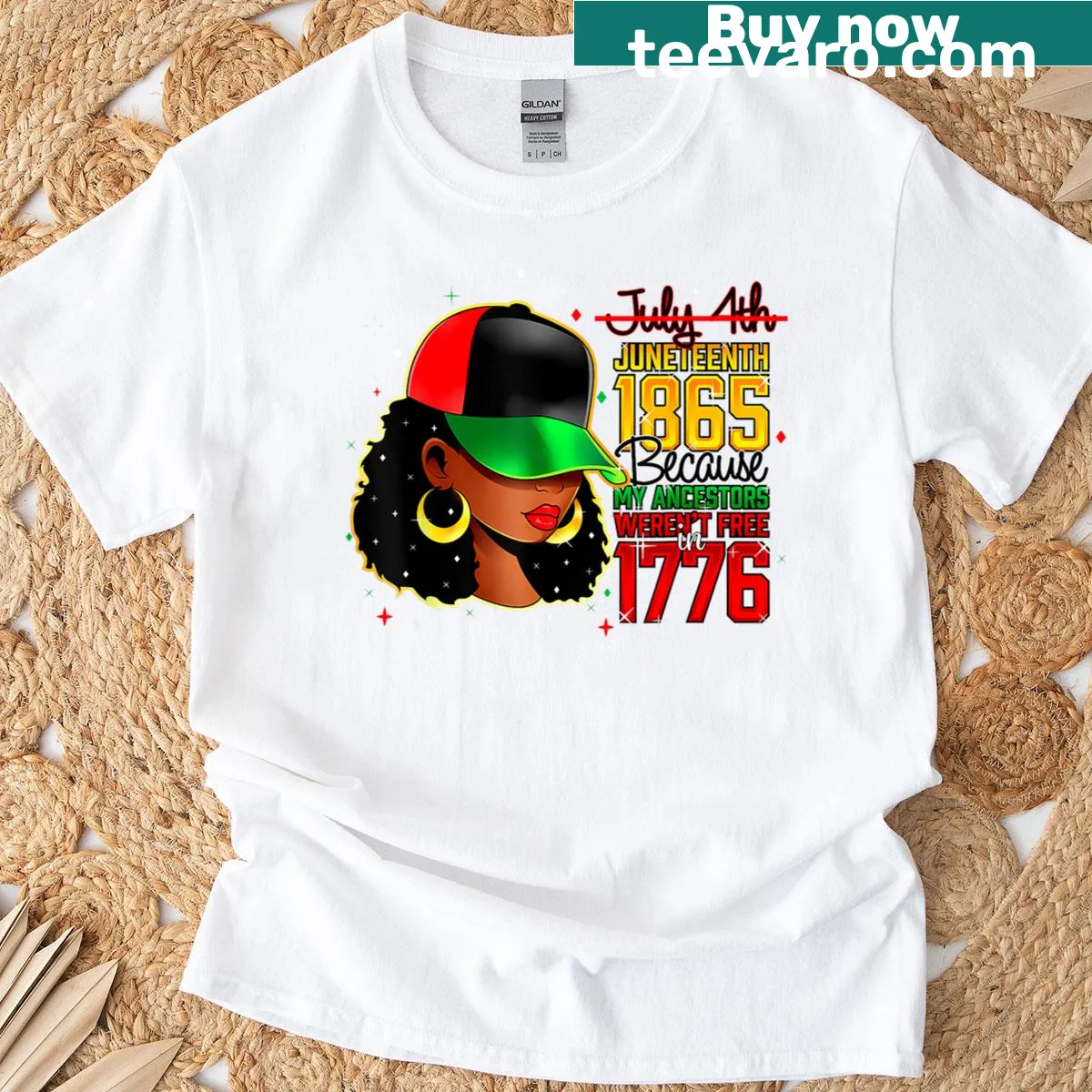 T-shirt honoring Juneteenth and Black women's empowerment — on a men's t-shirt