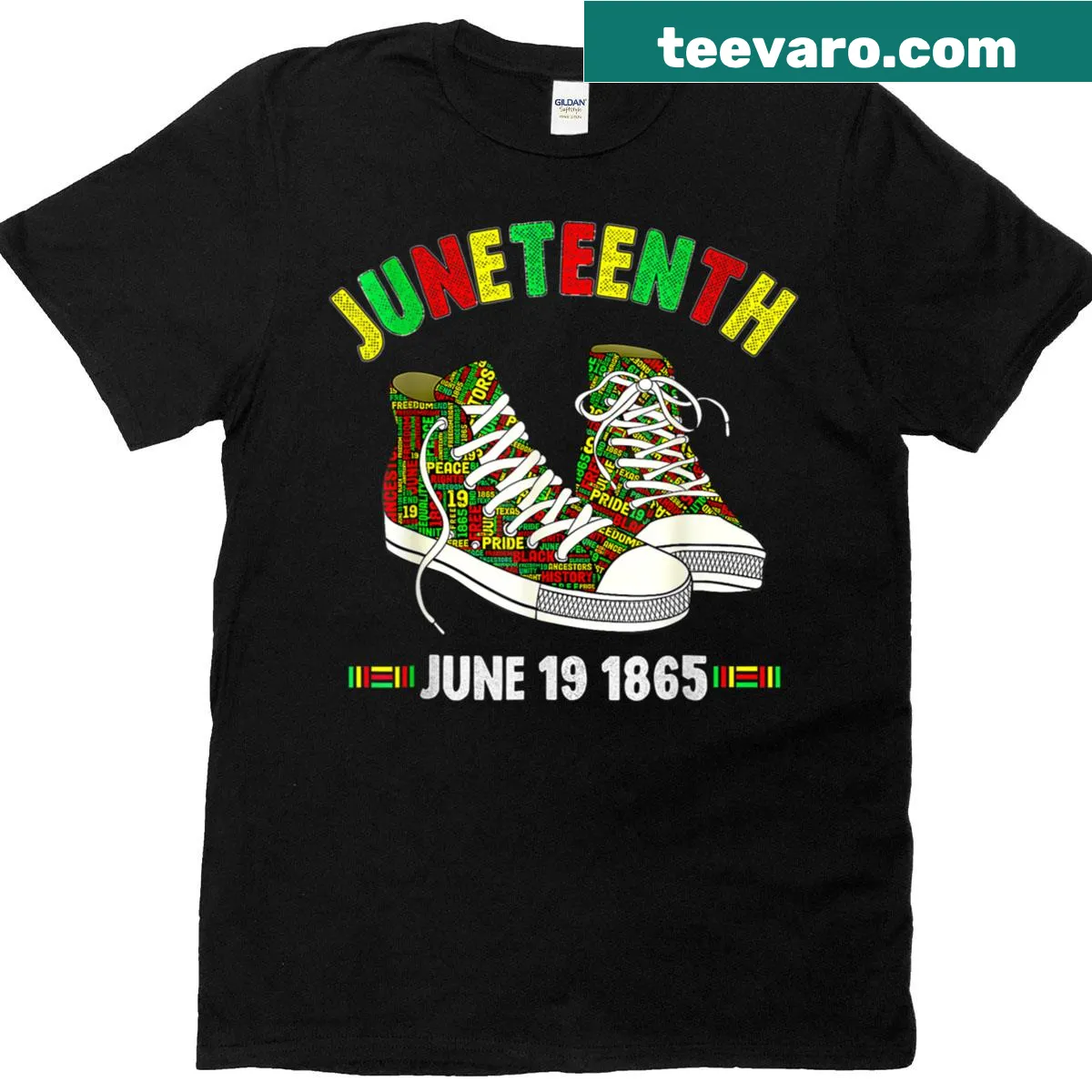 T-shirt with the date June 19, 1865, celebrating Black independence — on a men's t-shirt