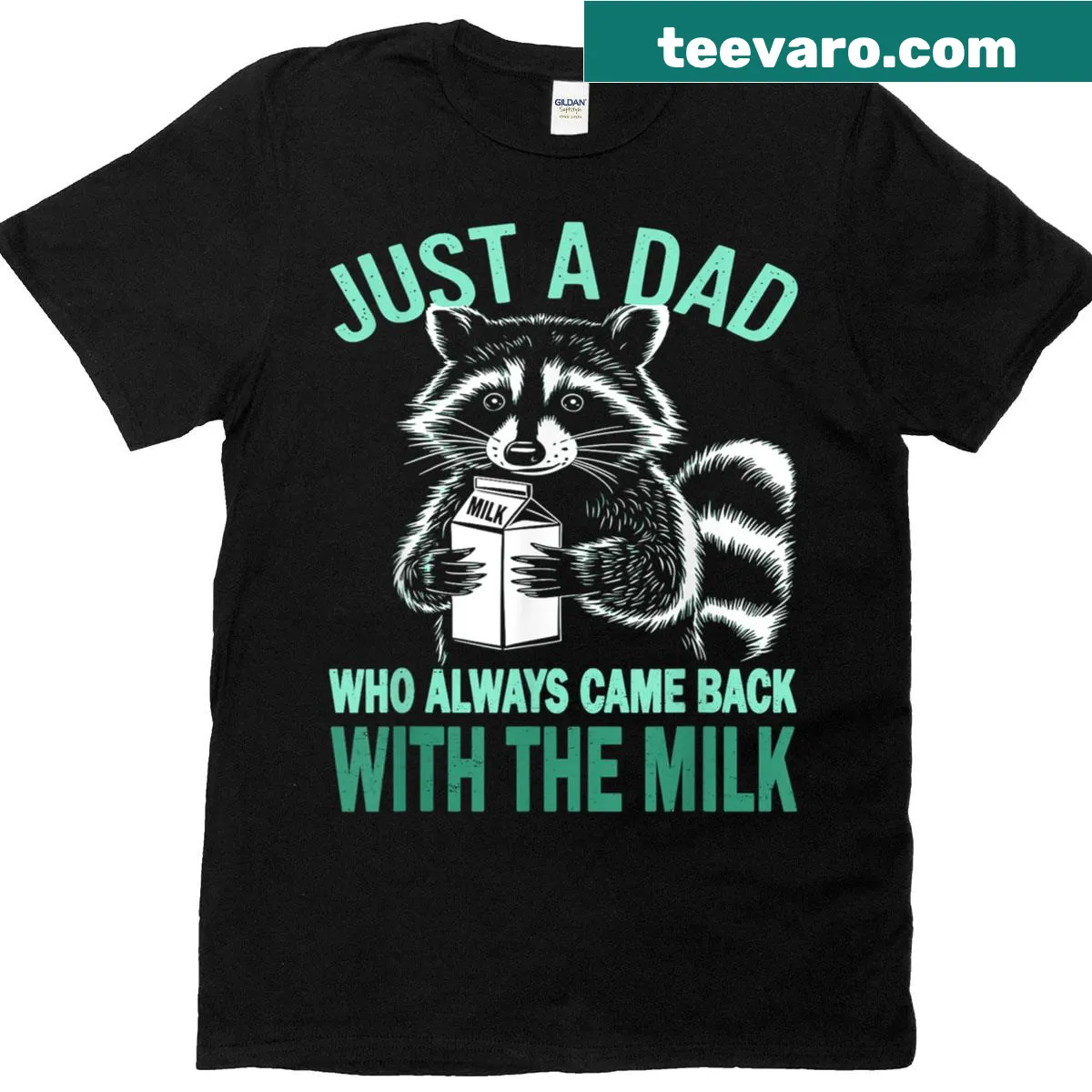 Wholesome T-shirt for dads with the phrase Just A Dad Who Always Came Back With The Milk — on a men's t-shirt