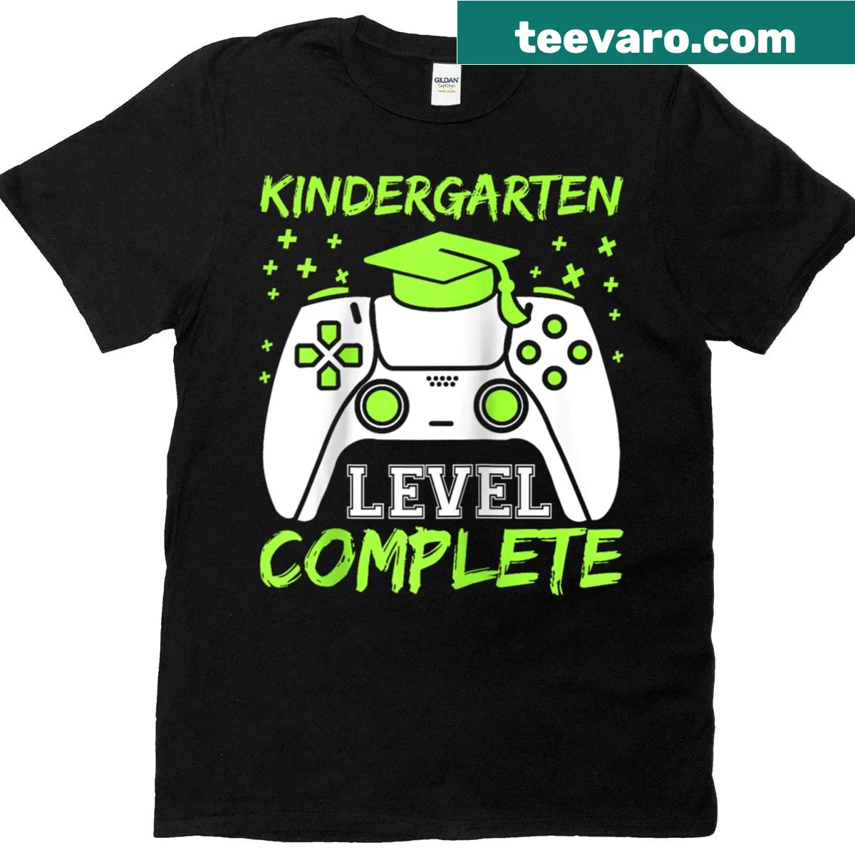 Kids raglan shirt with 'Kindergarten Level Complete' text design. — on a men's t-shirt