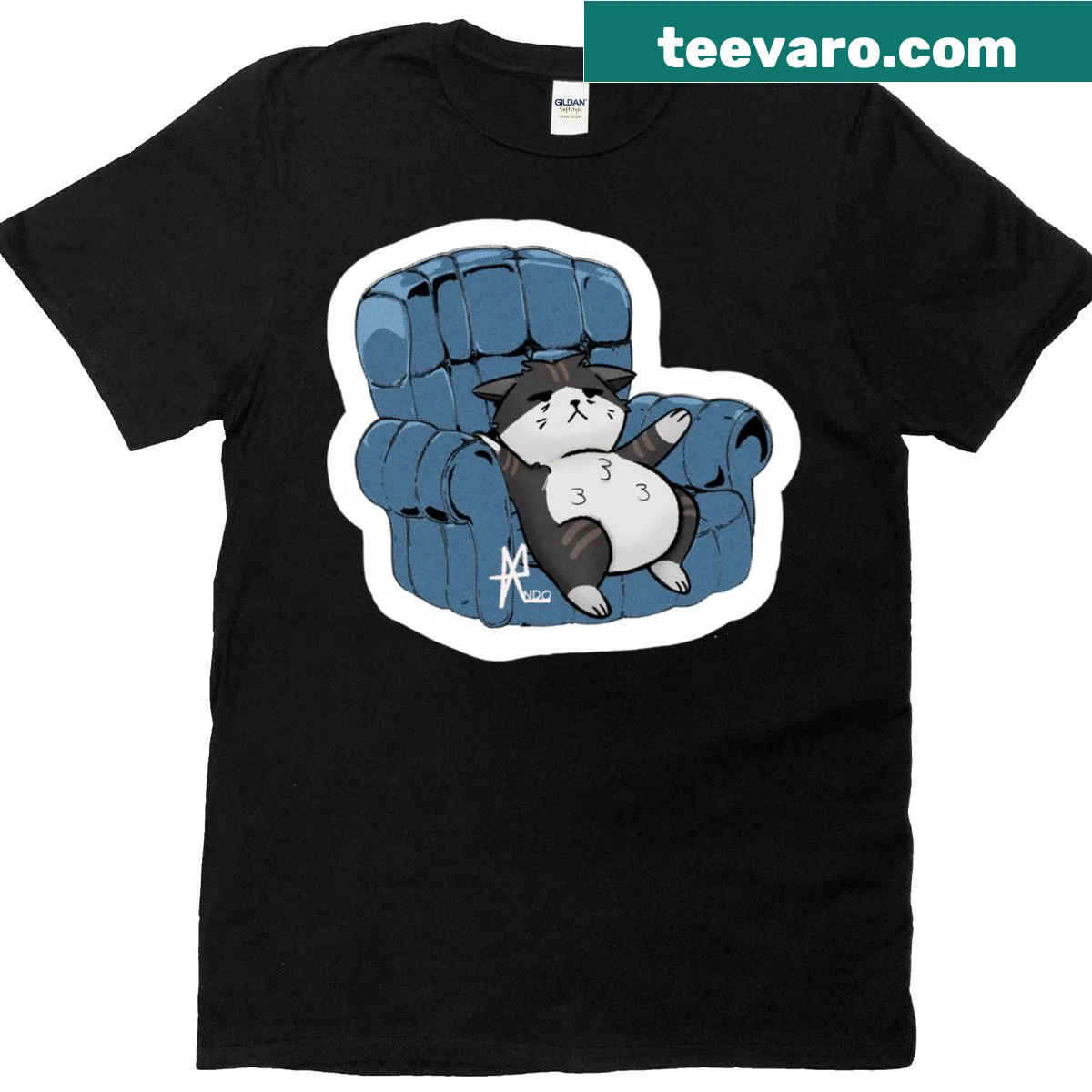 Illustration of a seated kitten on a premium T-shirt — on a men's t-shirt