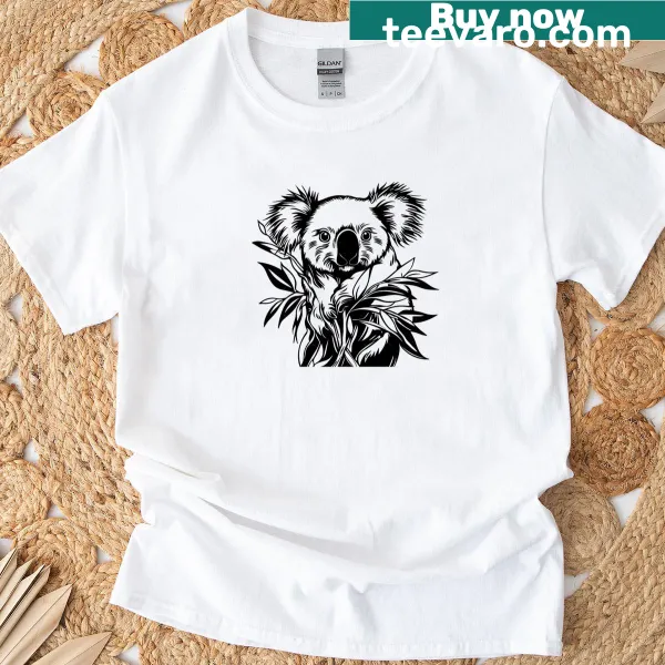 Cute koala silhouette illustration on a wildlife-themed T-shirt