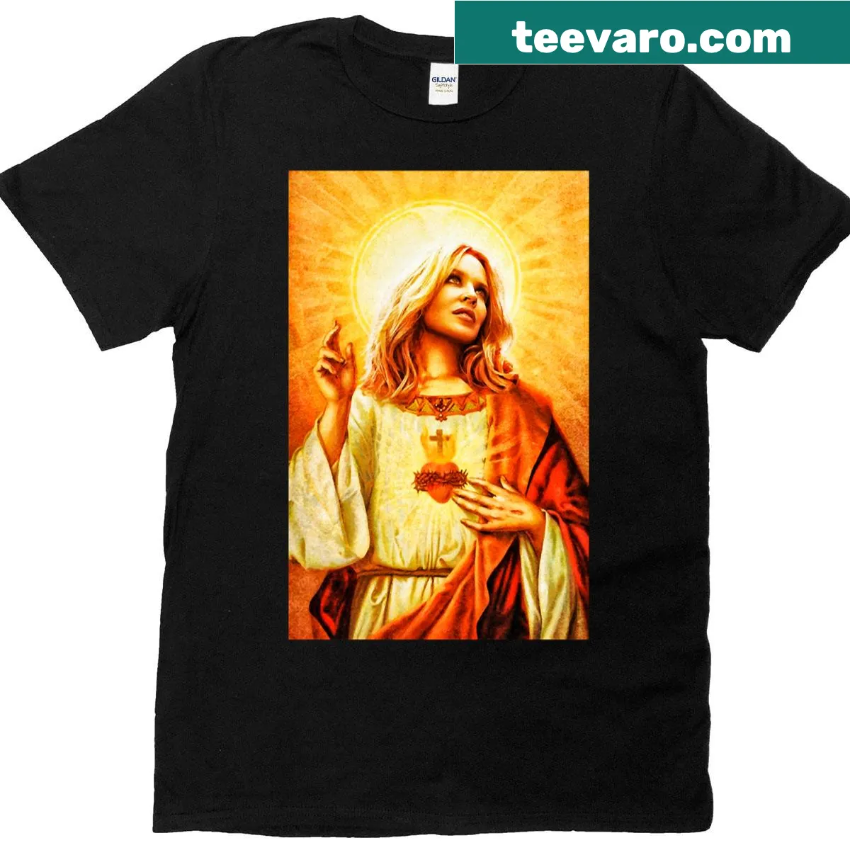 Illustrated Kylie Minogue Artist t-shirt honoring the pop star — on a men's t-shirt