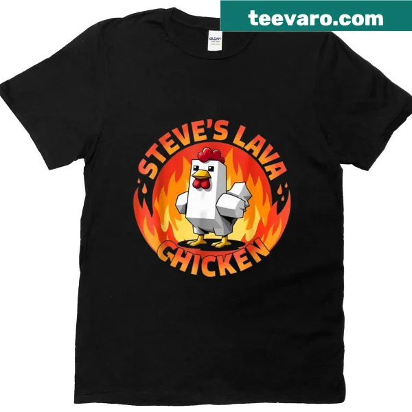 Cartoon graphic of Lava Chicken and Steve on a kids T-shirt