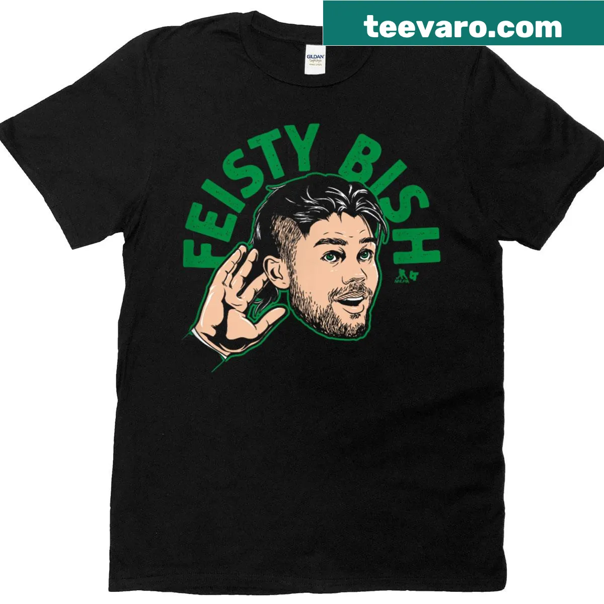 Dallas hockey T-shirt with 'Feisty Bish' typography design — on a men's t-shirt