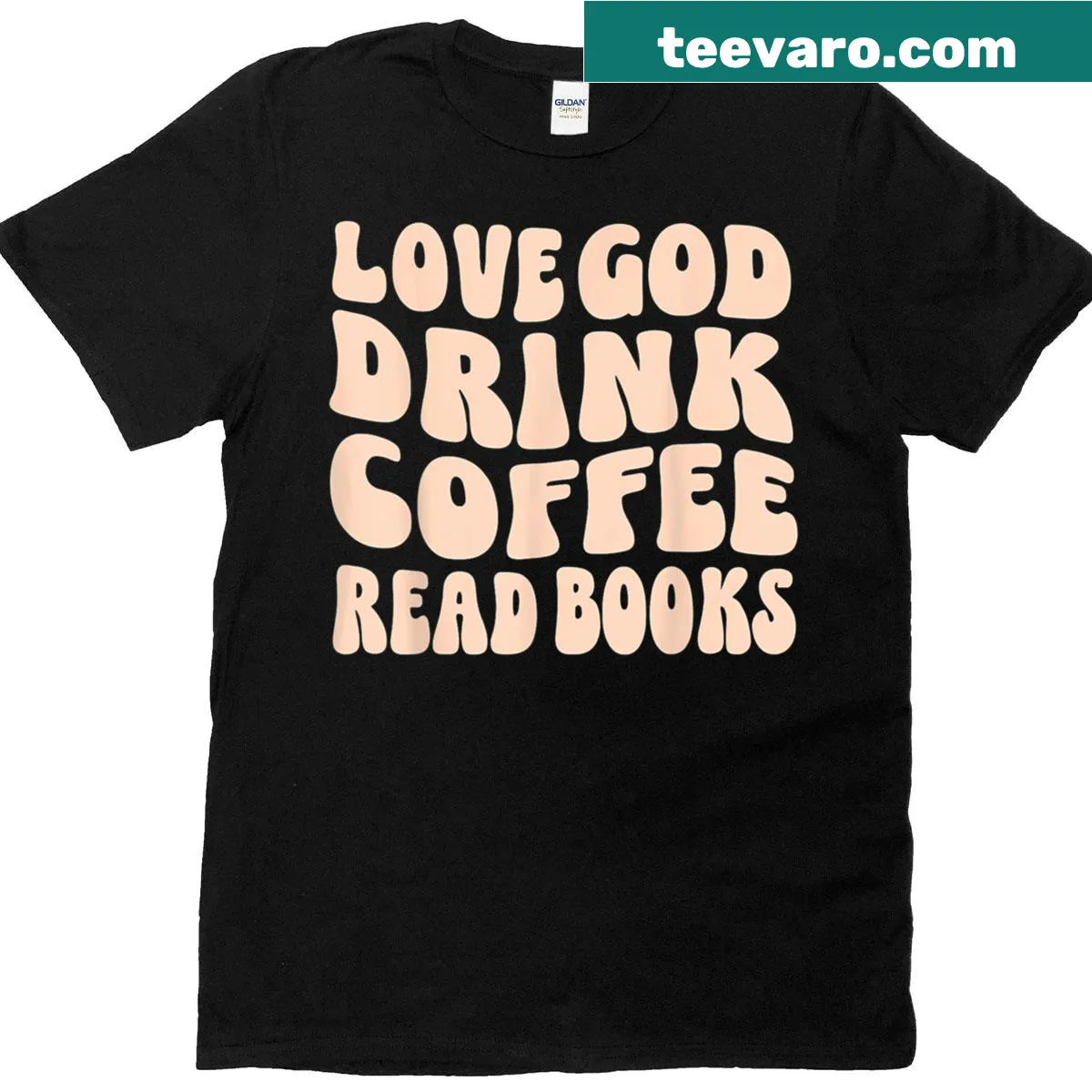 Retro design T-shirt with love for God, coffee, and reading — on a men's t-shirt