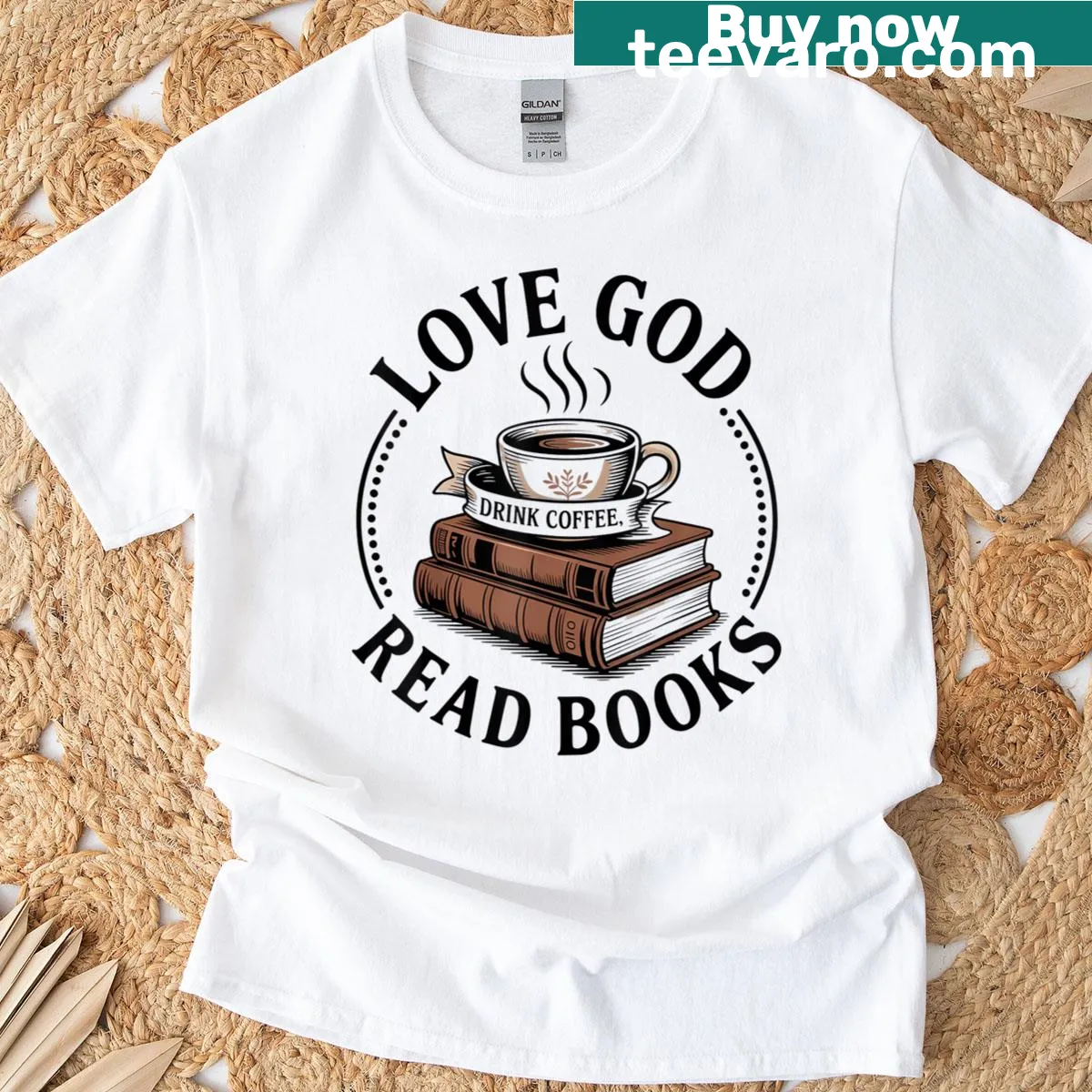 Vintage distressed tee for Christian book lovers, featuring coffee and faith-themed text — on a men's t-shirt