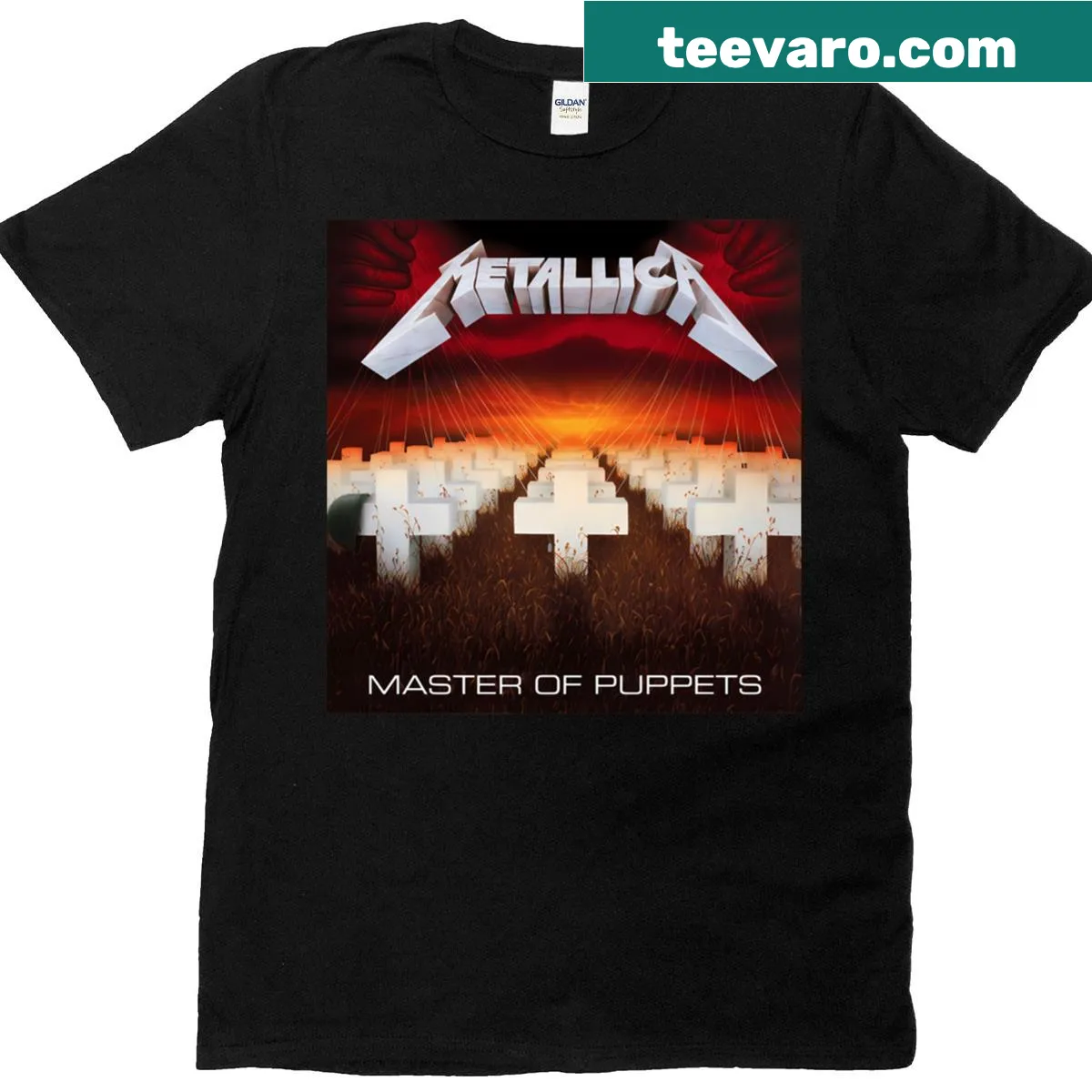 T-shirt featuring Master Of Puppets album illustration — on a men's t-shirt