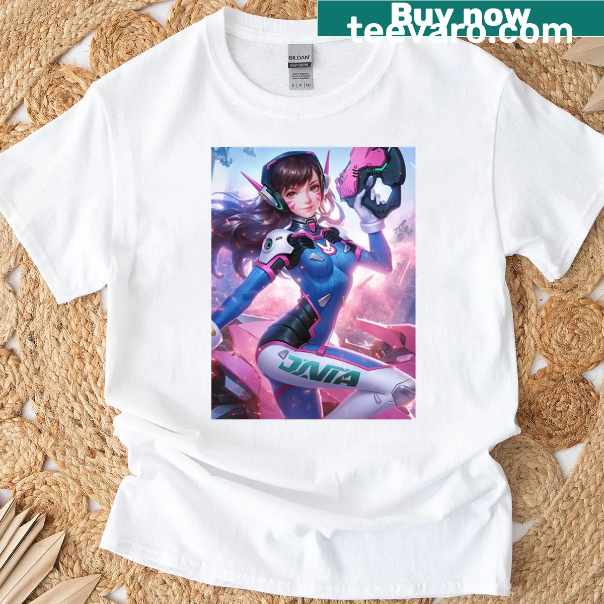 Mecha Waifu graphic T-shirt featuring a robot character — on a men's t-shirt