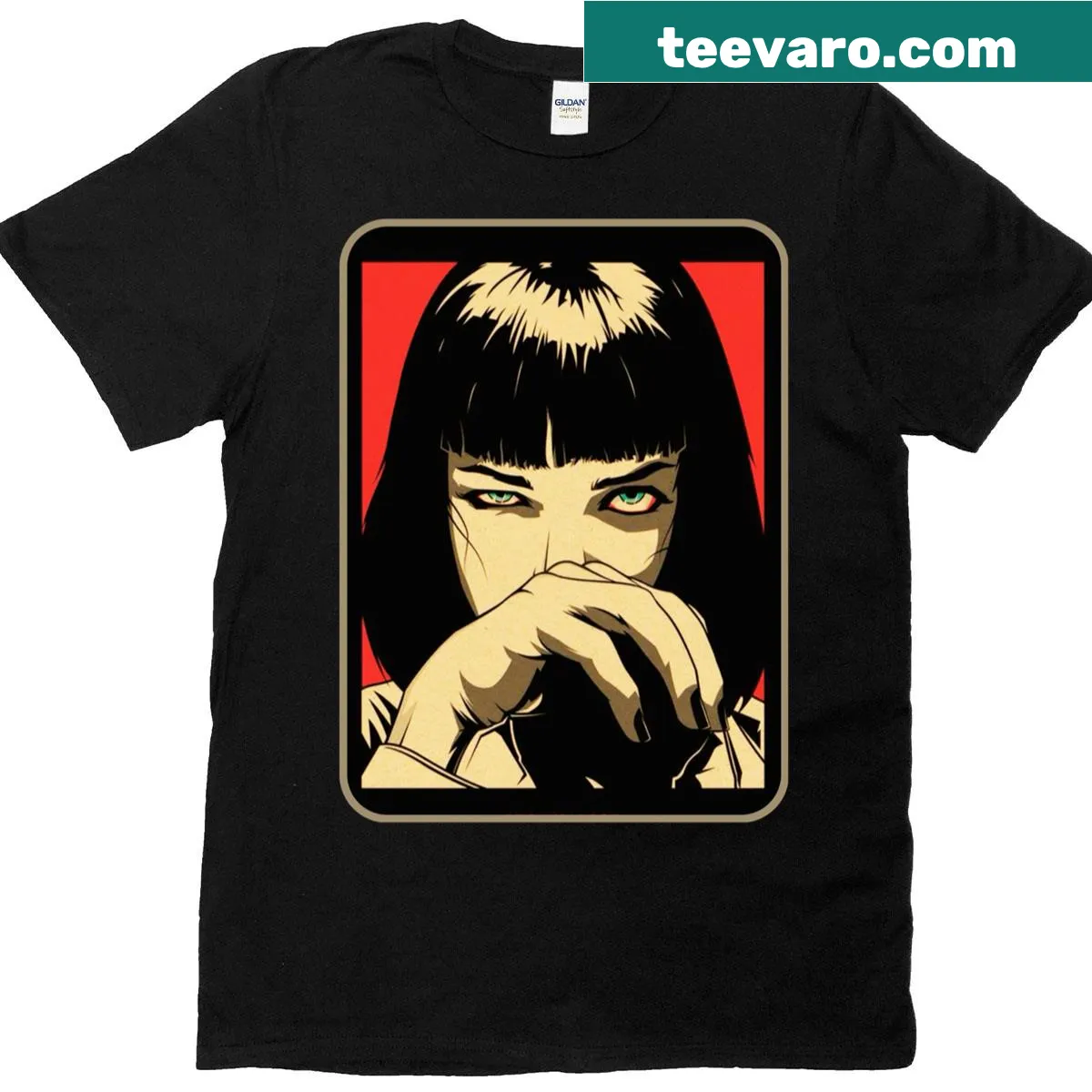 T-shirt featuring a stylish illustration of Mia Wallace from Pulp Fiction — on a men's t-shirt