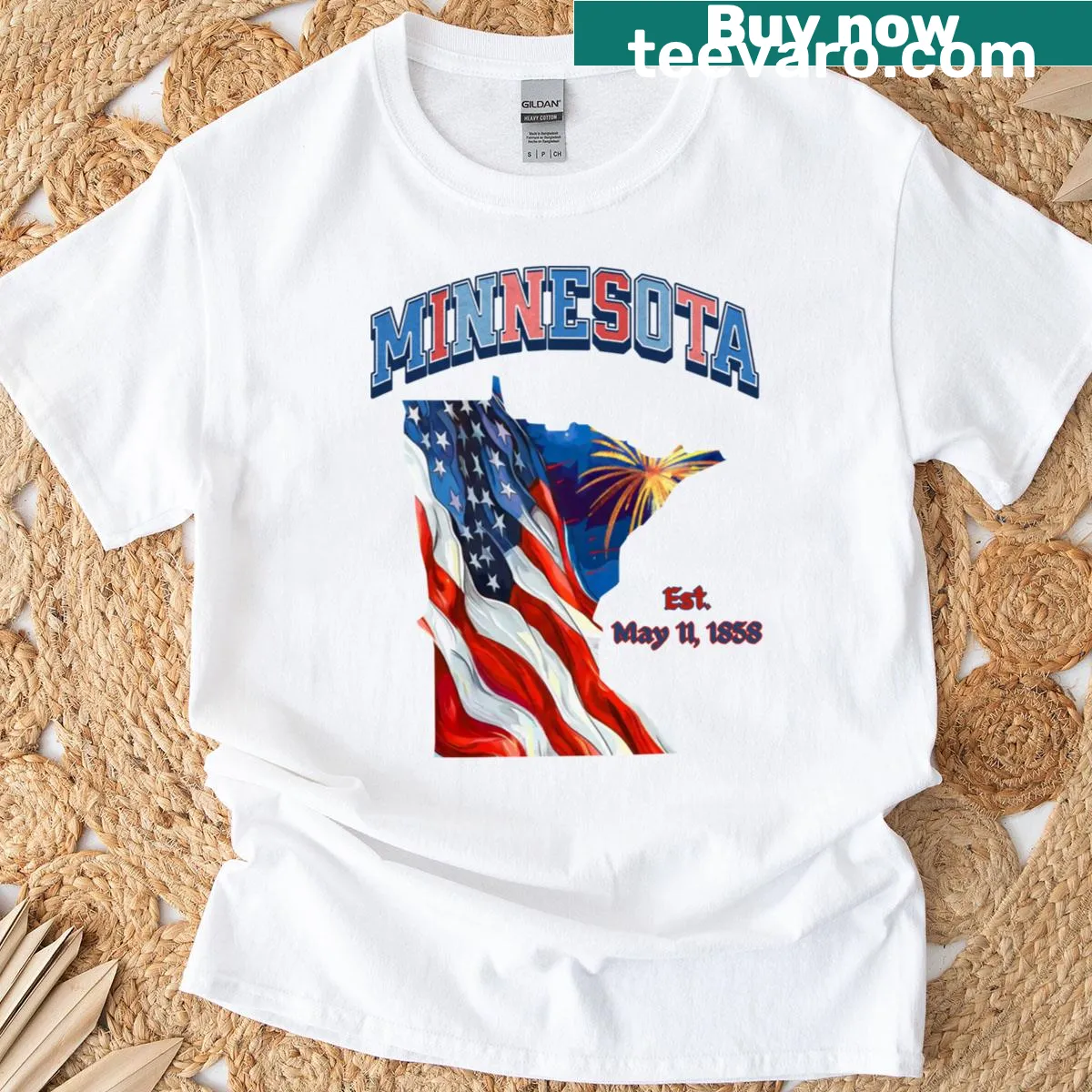 Minnesota American Flag T-shirt with a bold design — on a men's t-shirt