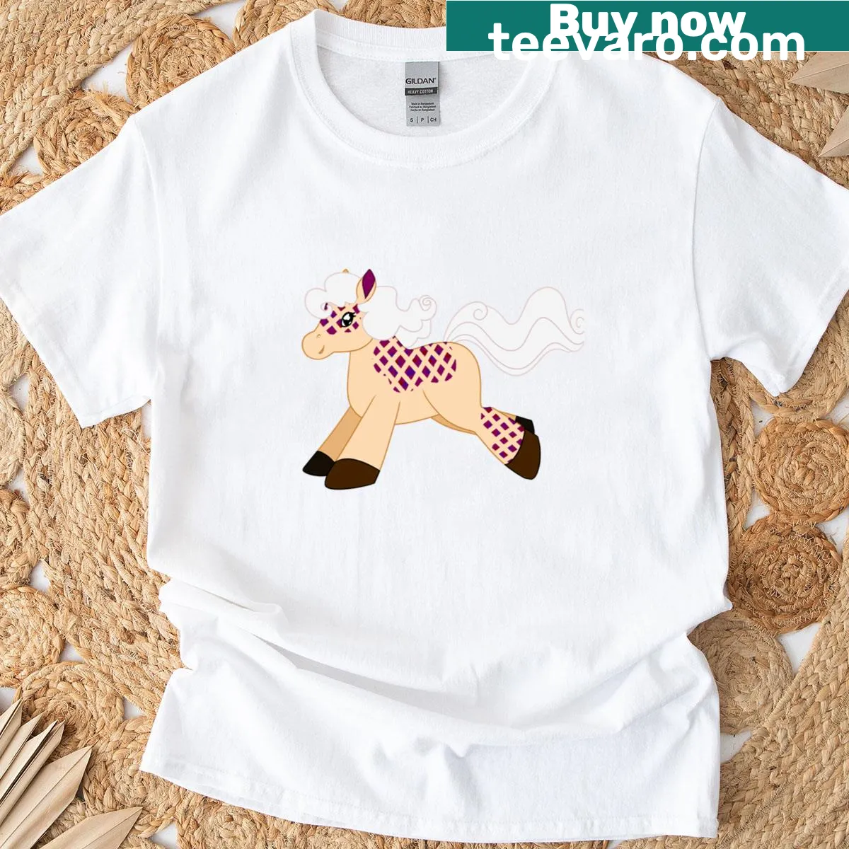 Illustration of a piebald pony on a T-shirt — on a men's t-shirt