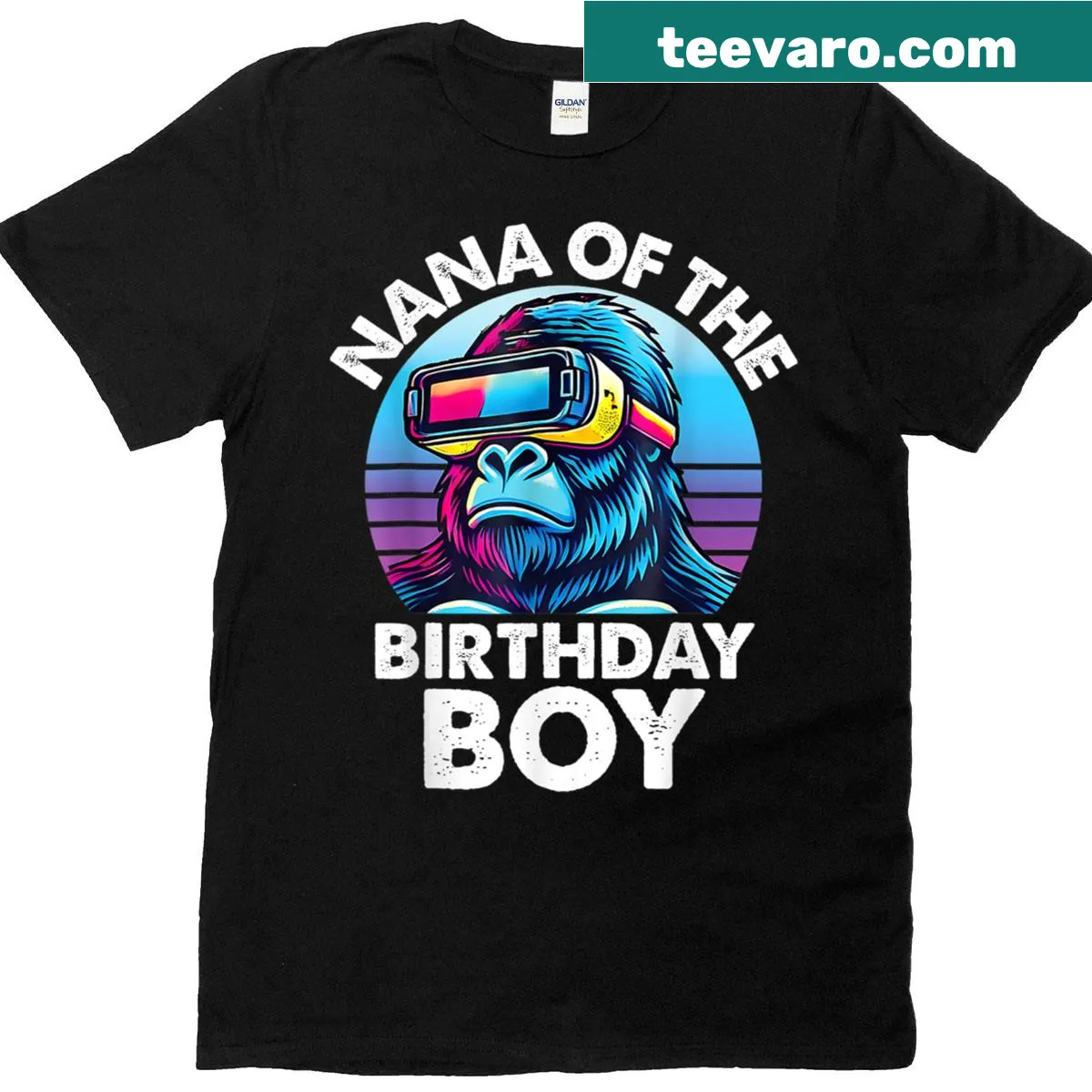 Cute monkey graphic with text 'Nana of the Birthday Boy' for gamers — on a men's t-shirt