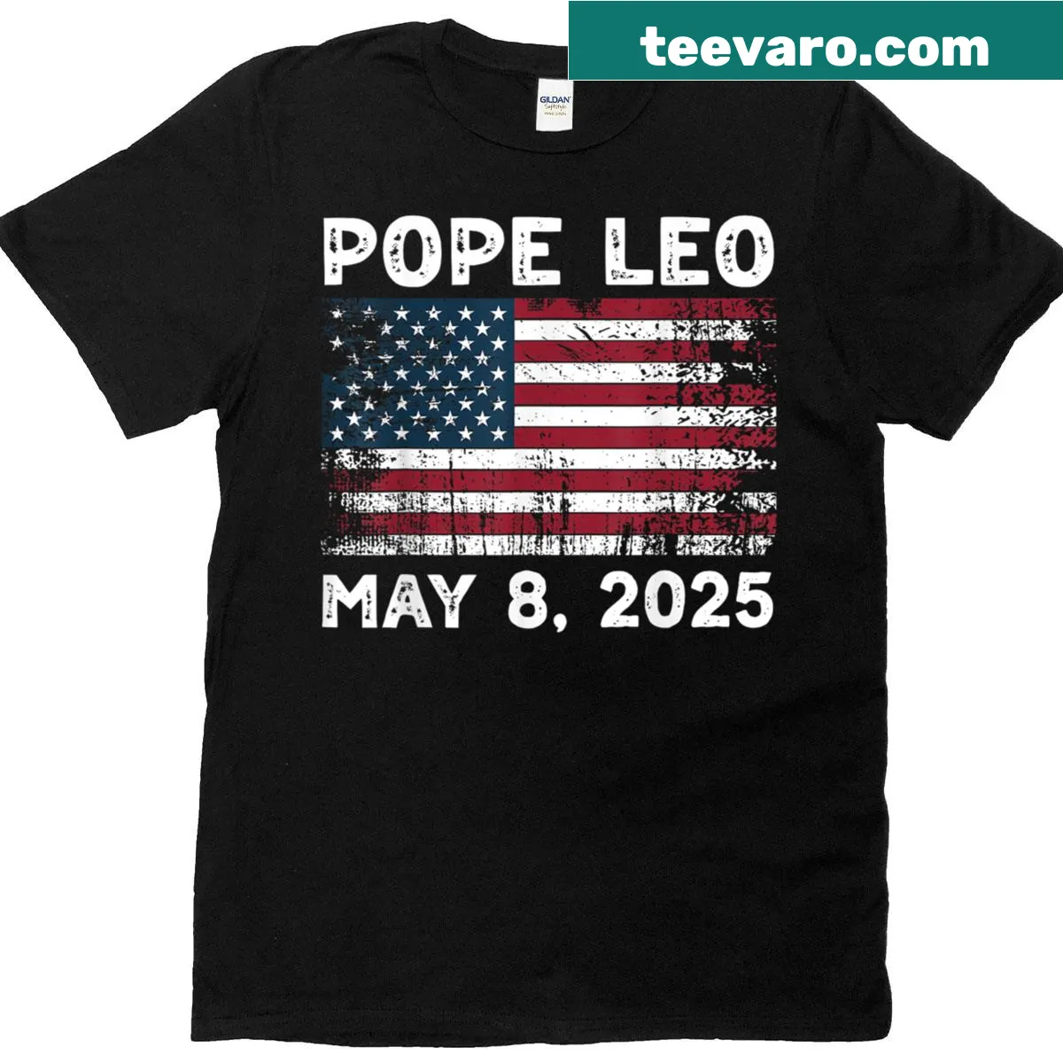 Hand-lettered 'New Pope Leo' design on a t-shirt — on a men's t-shirt