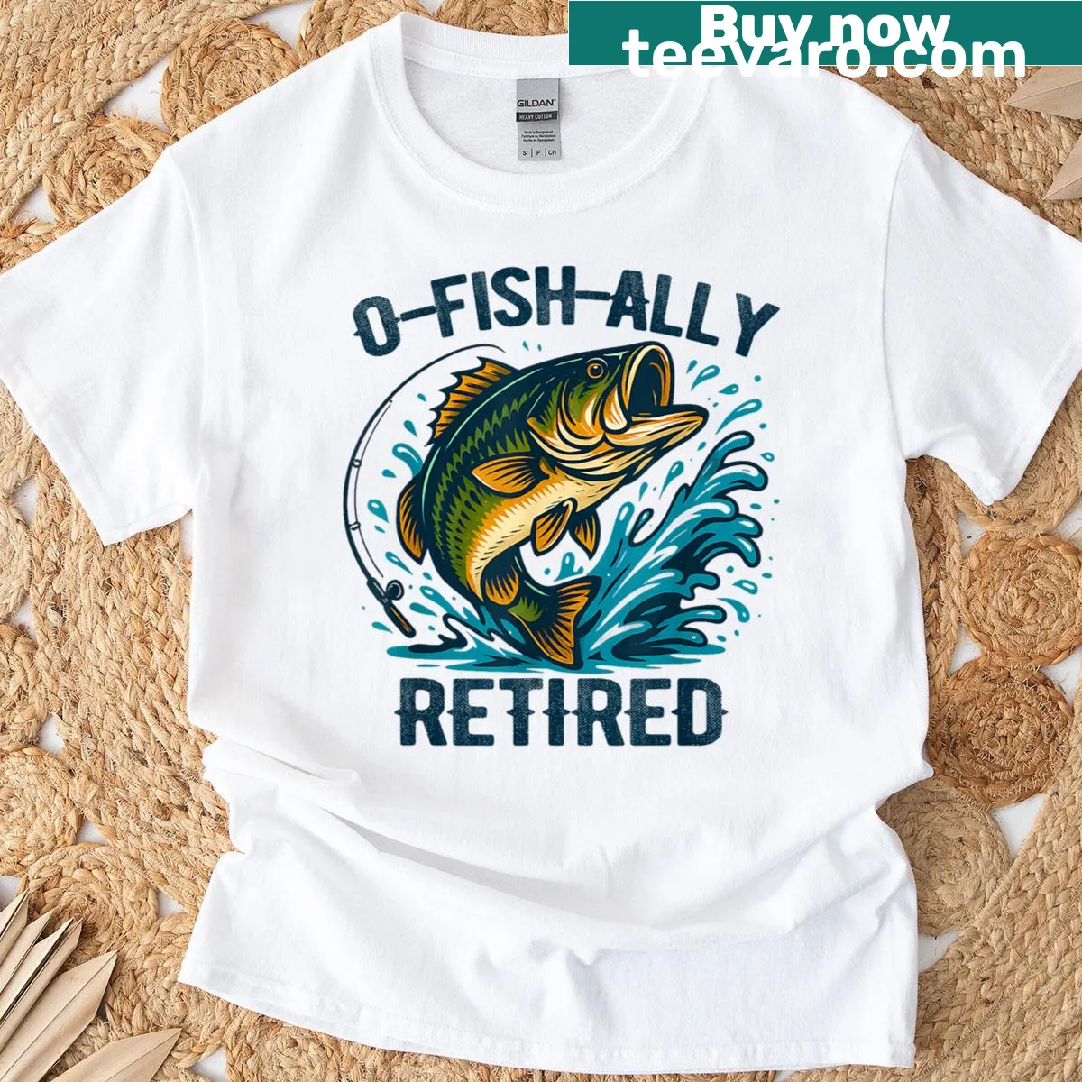 Humorous retirement t-shirt for fishermen reading 'O-fish-ally Retired 2025' — on a men's t-shirt
