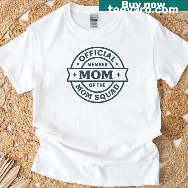 Typographic Mom Squad T-shirt celebrating motherhood