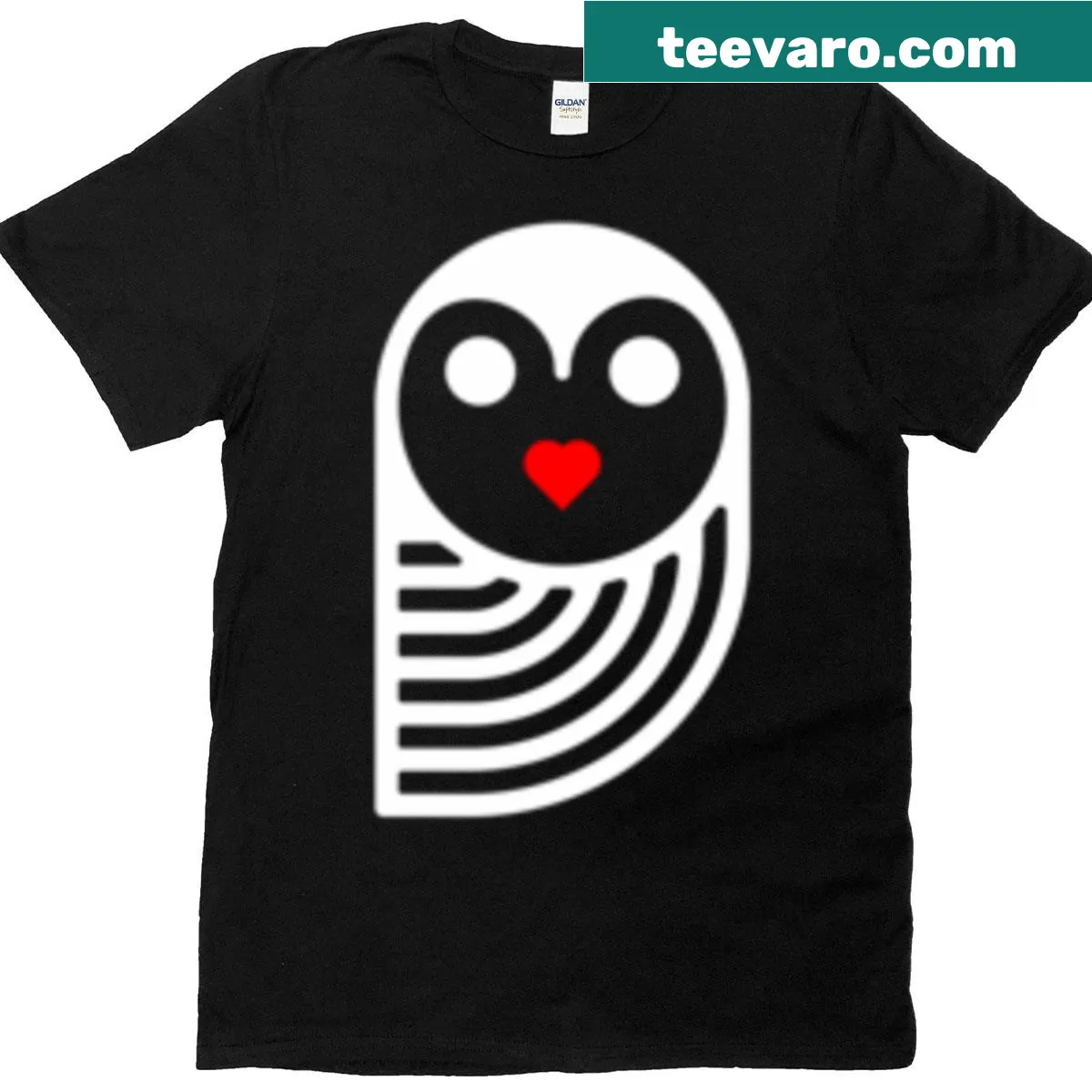 Oversized t-shirt with a cute owl graphic and heart design — on a men's t-shirt