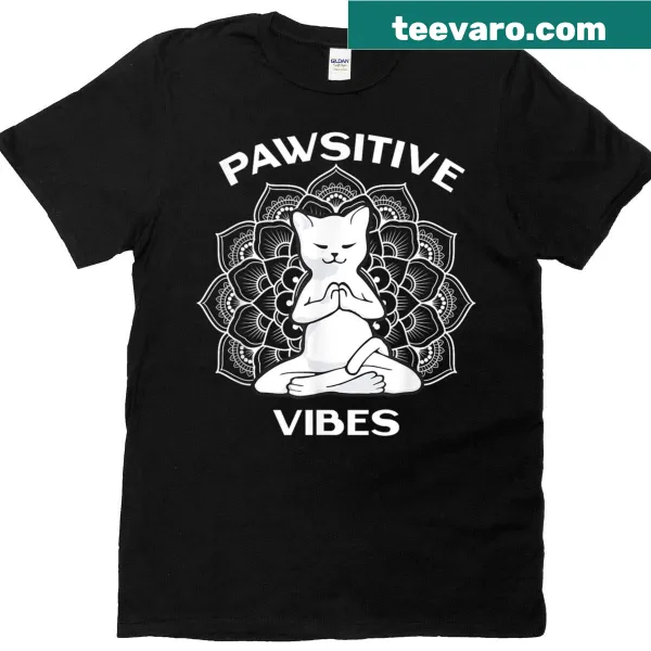 T-shirt with a cat in a lotus mandala design promoting positivity