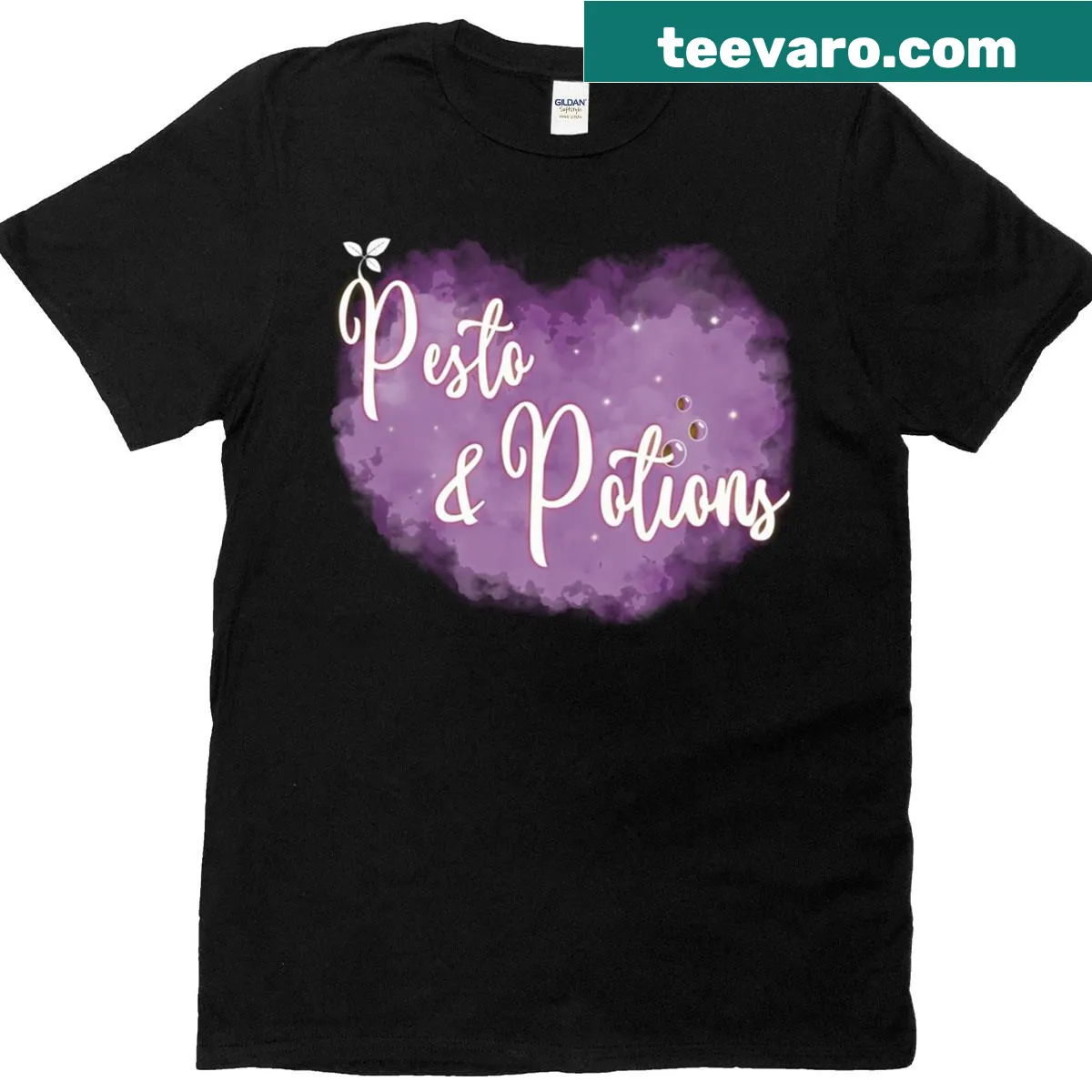 Playful Pesto Amp Potions logo T-shirt — on a men's t-shirt