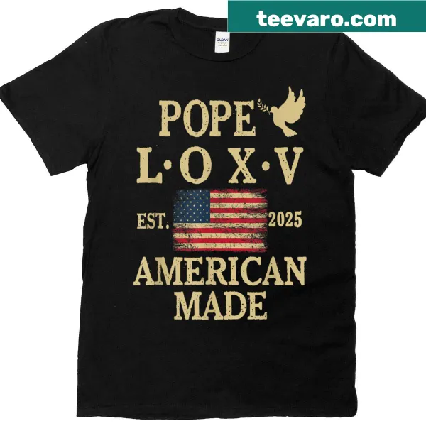 American-made graphic t-shirt featuring Pope Leo XIV.