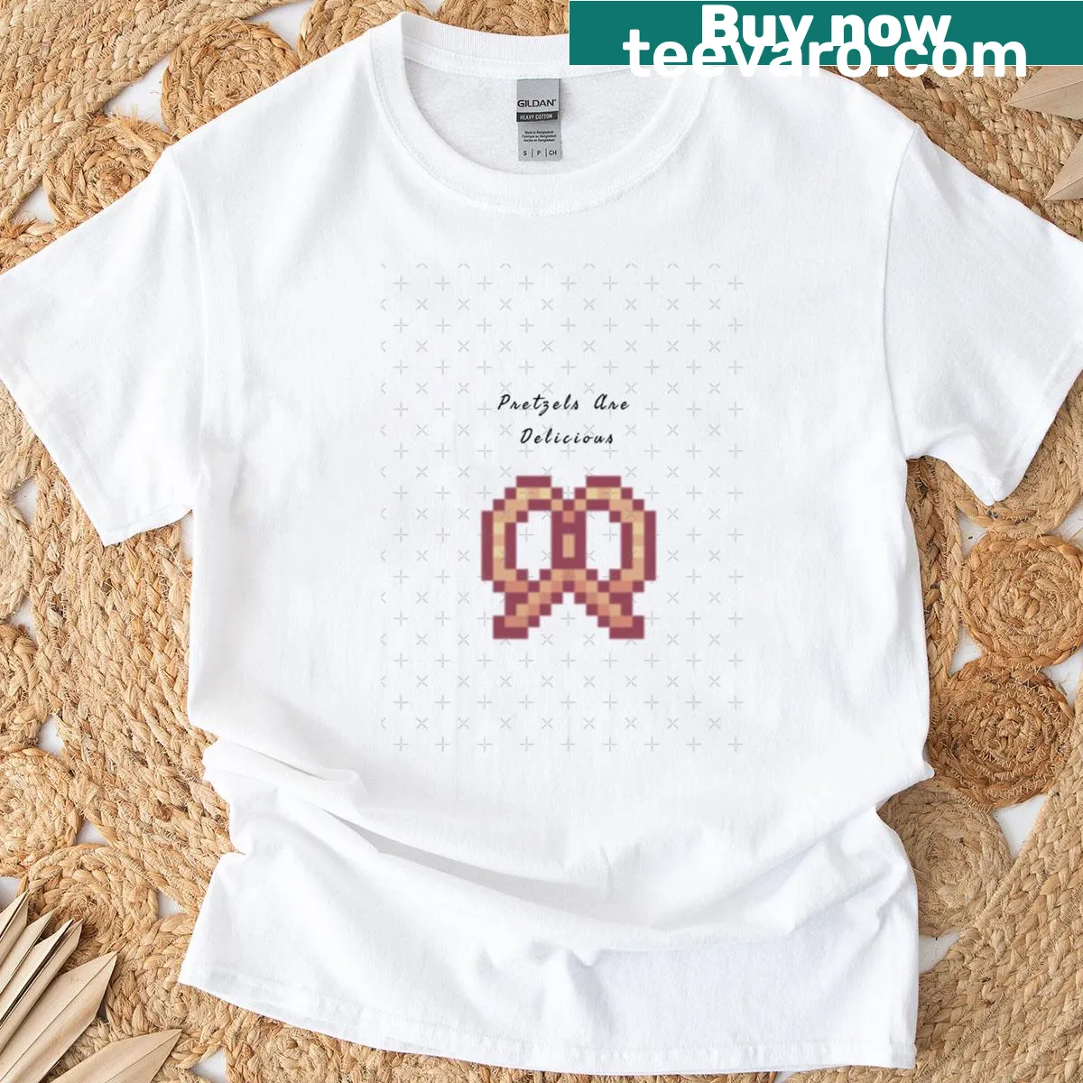 Graphic T-shirt featuring the text 'Pretzels Are Yummy' — on a men's t-shirt