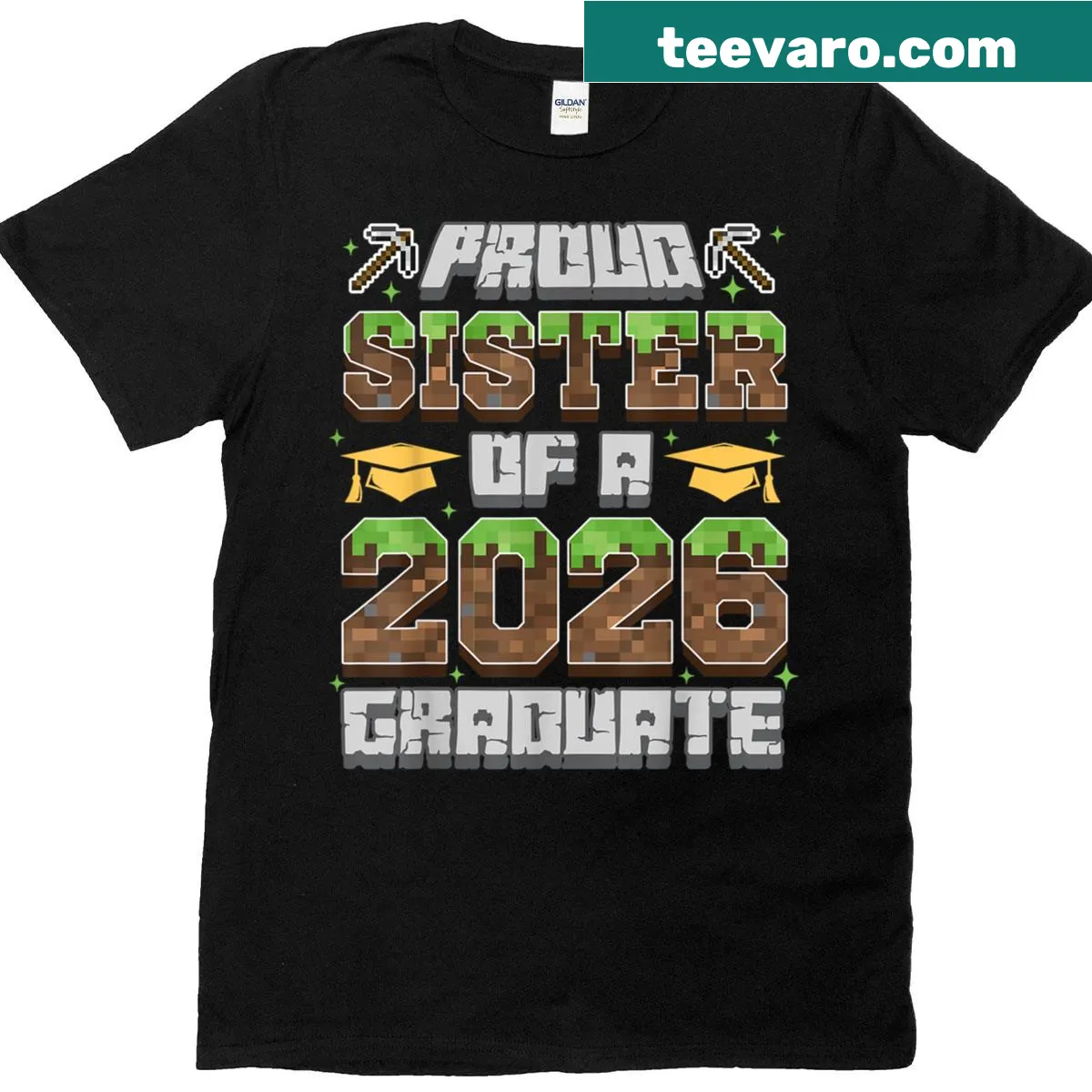 Pixelated design for proud sister of a 2026 graduate — on a men's t-shirt