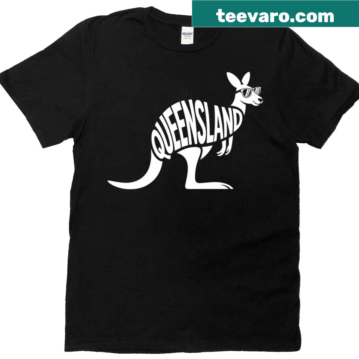 Funny Queensland kangaroo cartoon t-shirt — on a men's t-shirt