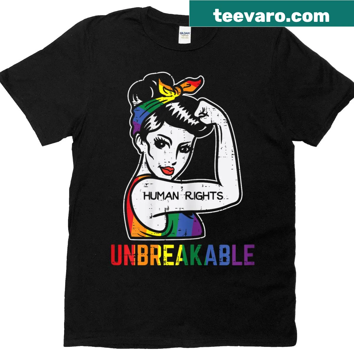 Rainbow flag design representing LGBTQ+ rights on T-shirt — on a men's t-shirt
